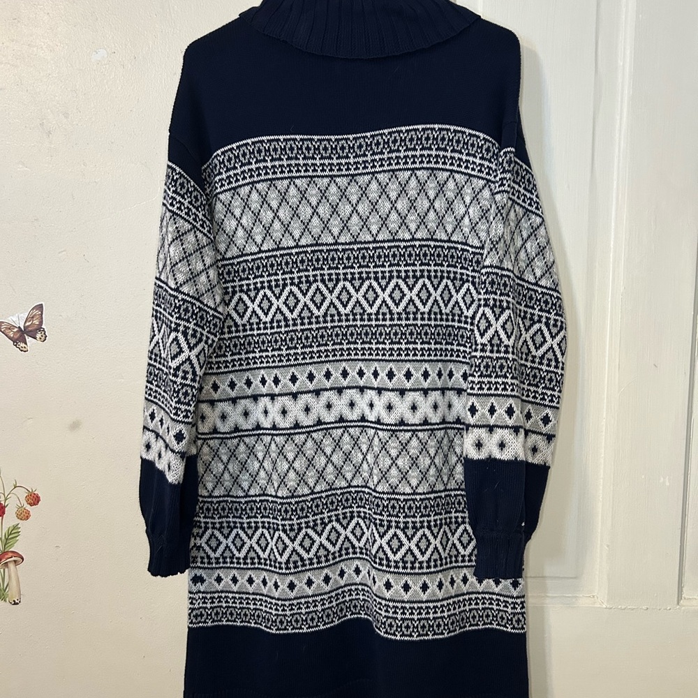 Crown & Ivy Navy and Cream Patterned Turtleneck Sweater Dress